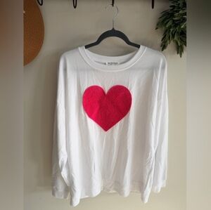 NWOT Workshop "Heart💗 Patch Lightweight Crewneck Sweatshirt" White🤍Pink💗Sz XL
